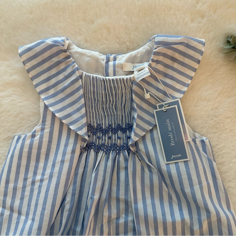 Jacadi | NWT - Blue Striped Smocked Dress - Size 18 Months - Picture 3 of 10
